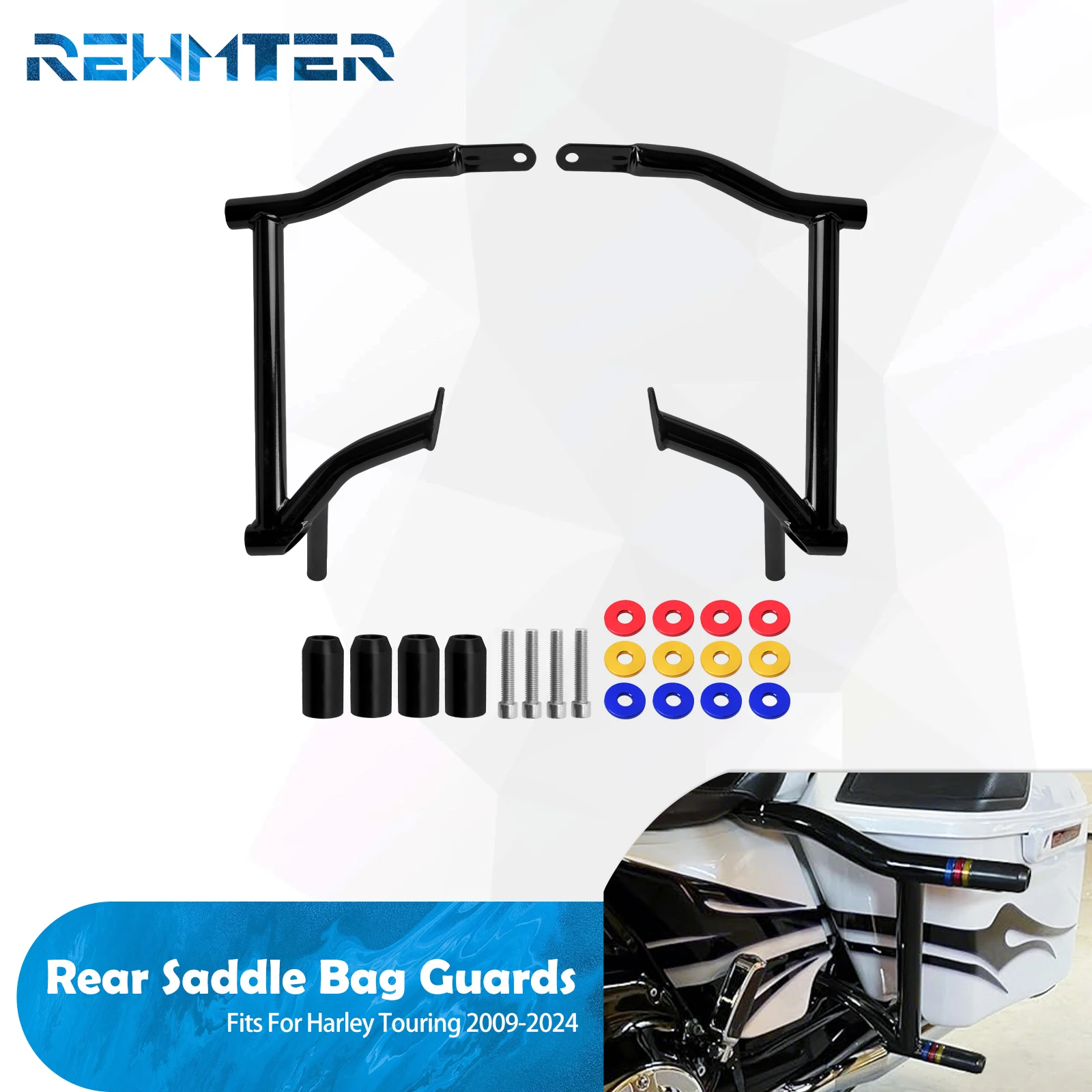 Motorrad Satteltasche Schutz Hinten Crash Bars Schienen Halterung Für Harley Touring Road King FLHR Electra Street Glide FLHTK 2009-2024 Image