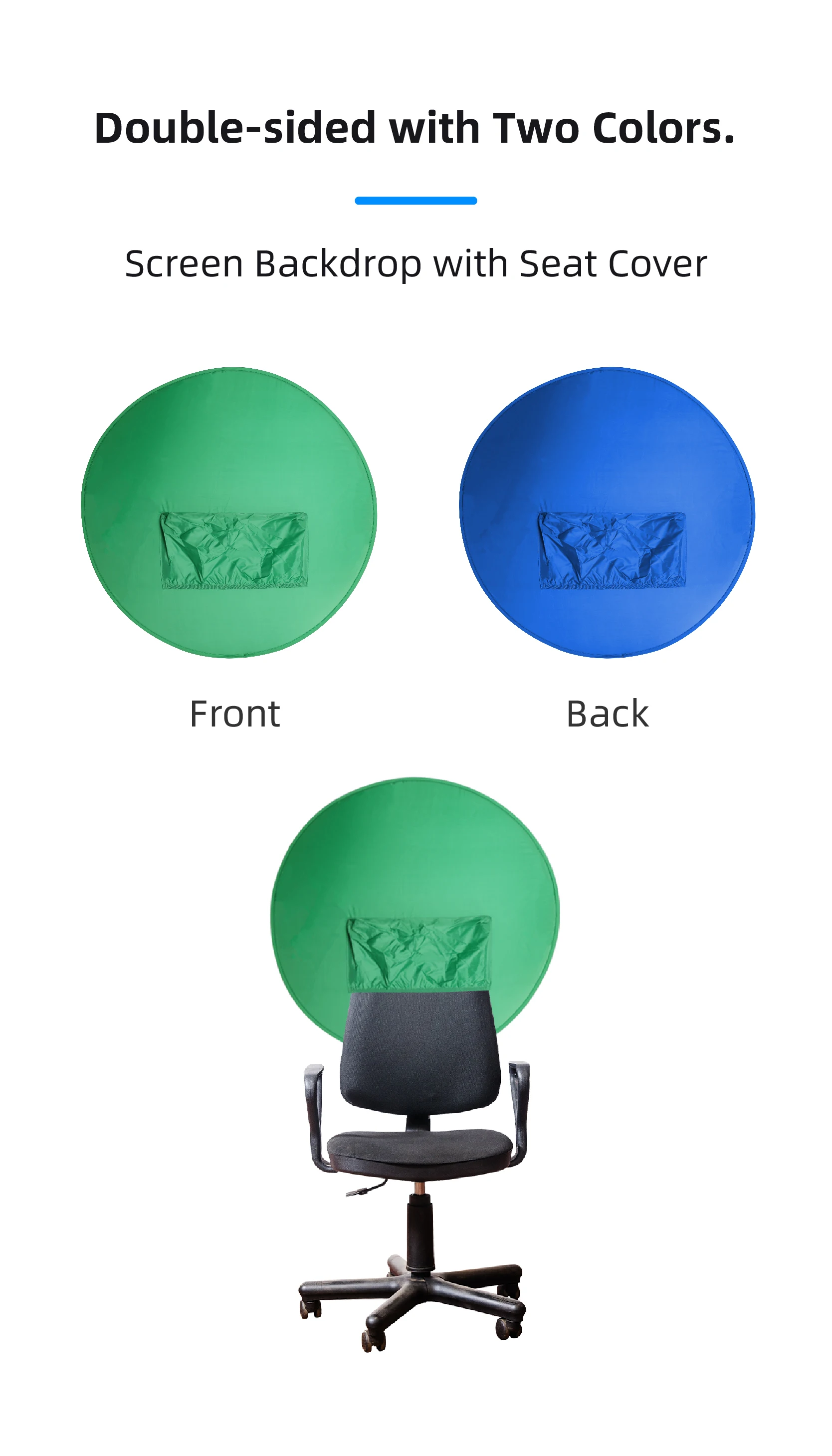 RF08 Game Live Chromakey 2in1 Fotografie Studio Stuhl Rückenlehne einseitiger Hintergrund Hintergrund Stoff grün blauer Bildschirm Image