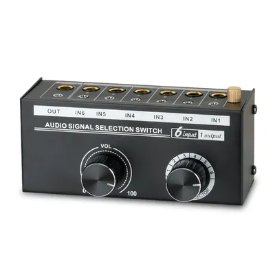 Audio Switcher-6-Wege 3.5/6,35mm Stereo-Audio-Switch-Signal quelle Switcher Selector Splitter Box Image