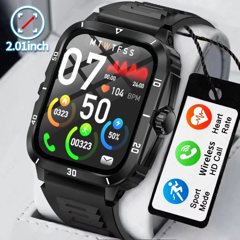 2,01 bildschirm Smart Uhr Bluetooth Anruf Gesundheit Monitor Sport Fitness Wasserdichte Stimme Assistent Männer Smartwatch Für Android IOS Image