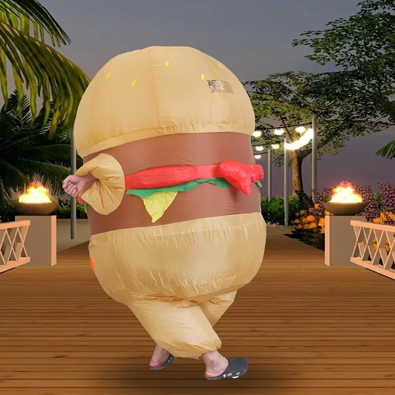 Aufblasbares Burger-Kostüm-Set, geeignet für Rollenspielkostüme mit lustigem Essensthema für Partys, Geburtstage und Aufführungen Image