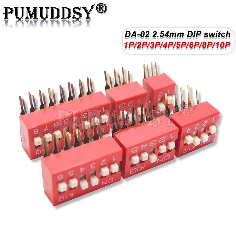 5 TEILE/LOS DIP Schalter 2,54 MM DA-02 1/2/3/4/5/6/8/10P Horizontale Zifferblatt 90 Grad Plug-in PUMUDDSY Seite Einsatz Gebogenen Fuß Schalter Neue Image