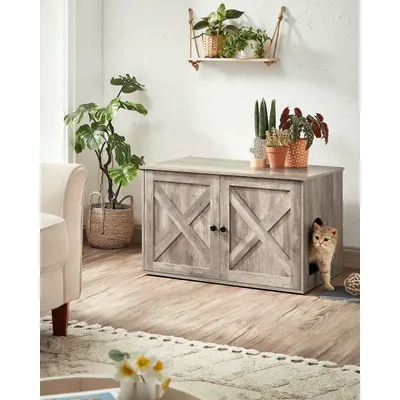 Feandrea Cat Litter Box Enclosure, Hidden Litter Box Furniture with Removable Divider, End Table,