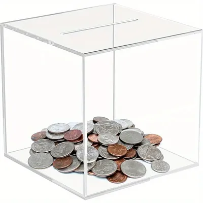 Square Transparent Acrylic Piggy Bank, Clear Hard Plastic Coin Bank, Money Box Cash Collector