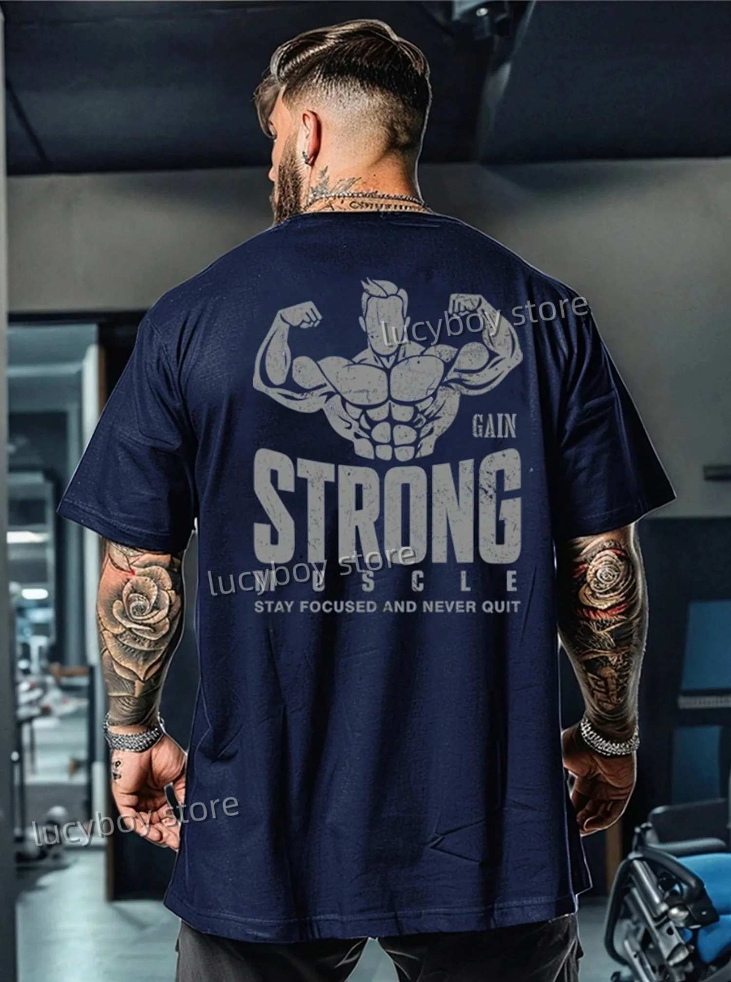 T-shirt da uomo GAIN STRONG manica corta ad asciugatura rapida T-shirt oversize da uomo T-shirt sportiva da uomo con stampa da palestra T-shirt per allenamento muscolare