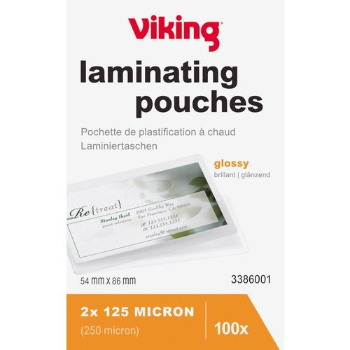 Viking Laminierfolien Visitenkarte & Kreditkarte Glänzend 125 (2 x 125 Mikron) Transparent 100 Stück Image