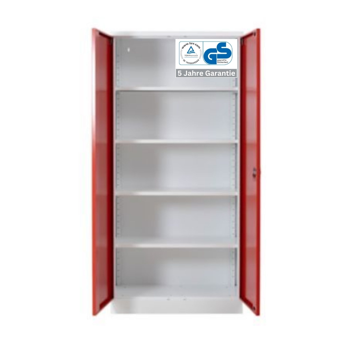 PROREGAL Stahlschrank BEE mit 5 lackierten Fachböden | HxBxT 195x92x42cm | Weiß-Rot | Werkstattschrank Werkzeugschrank Aktenschrank Universalschrank Image