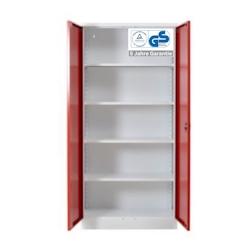PROREGAL Stahlschrank BEE mit 6 lackierten Fachböden | HxBxT 195x92x42cm | Weiß-Rot | Werkstattschrank Werkzeugschrank Aktenschrank Universalschrank Image
