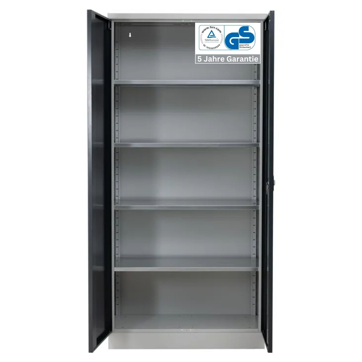PROREGAL Stahlschrank BEE mit 6 lackierten Fachböden | HxBxT 195x92x50cm | Grau-Schwarz | Werkstattschrank Werkzeugschrank Aktenschrank Image