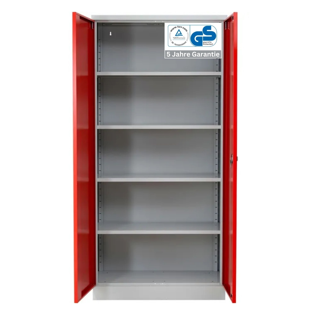 PROREGAL Stahlschrank BEE mit 6 lackierten Fachböden | HxBxT 195x92x42cm | Grau-Rot | Werkstattschrank Werkzeugschrank Aktenschrank Universalschrank Image