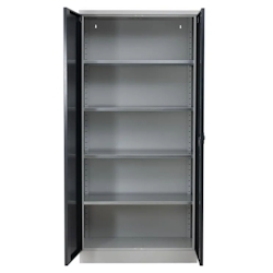 PROREGAL Stahlschrank BEE mit 8 lackierten Fachböden | HxBxT 195x92x60cm | Grau-Schwarz | Werkstattschrank Werkzeugschrank Aktenschrank Image
