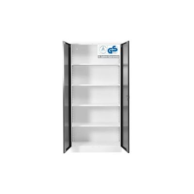 PROREGAL Stahlschrank BEE mit 10 lackierten Fachböden | HxBxT 195x92x50cm | Weiß-Schwarz | Werkstattschrank Werkzeugschrank Aktenschrank Image
