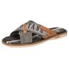 Pantolette MUSTANG SHOES, Herren, Gr. 49, braun (dunkelgrau, braun), Lederimitat, Textil, kontrastfarbene Details, sportlich, Schuhe, Sommerschuh, Schlappen, Poolslides, mit auffälligem Logoschriftzug