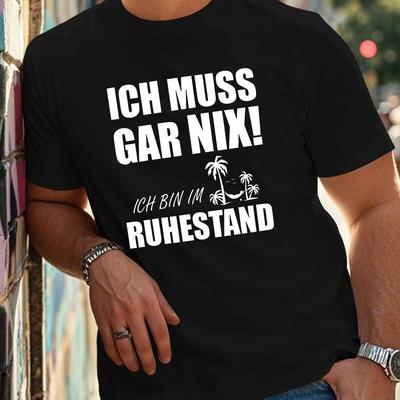 TEMU Men's Casual Crew Neck T-shirt, 100% Polyester Knit Fabric, Geometric Pattern, Regular Fit, Summer Tee With Fun German Quote, Plus Size Image