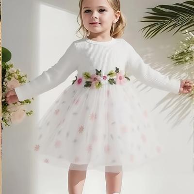 TEMU Children 0-3 Years Old Baby Girl Fresh Painting Thin Spring And Summer Long-sleeved Dress