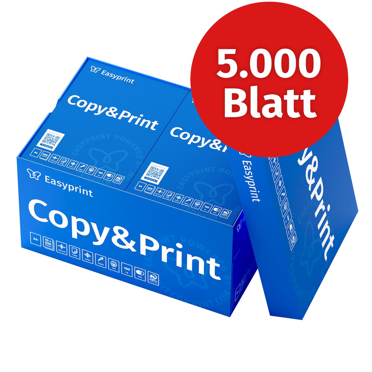 Easyprint Druckerpapier Kopierpapier 5000 Blatt (10x500) DIN A4 Premium Hochweiß CIE 160 PEFC zertifiziert Image