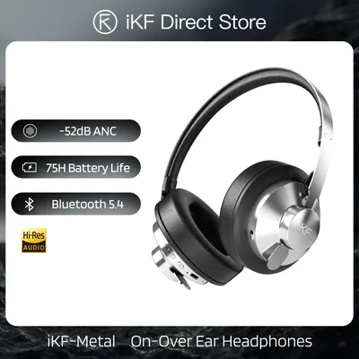 iKF-Metal Over Ear ANC Bluetooth-Kopfhörer mit Mikrofon, Hi-Res Audio, professionelles Studio-DJ-Spiel-Headset, 75 Stunden Spielzeit Image