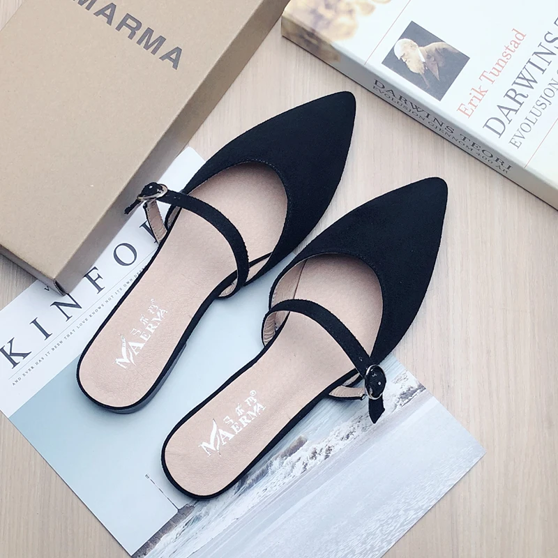 Frauen Sandalen Schwarz Spitze Schuhe Frauen Wohnungen Casual Schuhe Alias De Mujer Große Größe 42 43 33 34 Flache Schuhe keine Zurück Hausschuhe