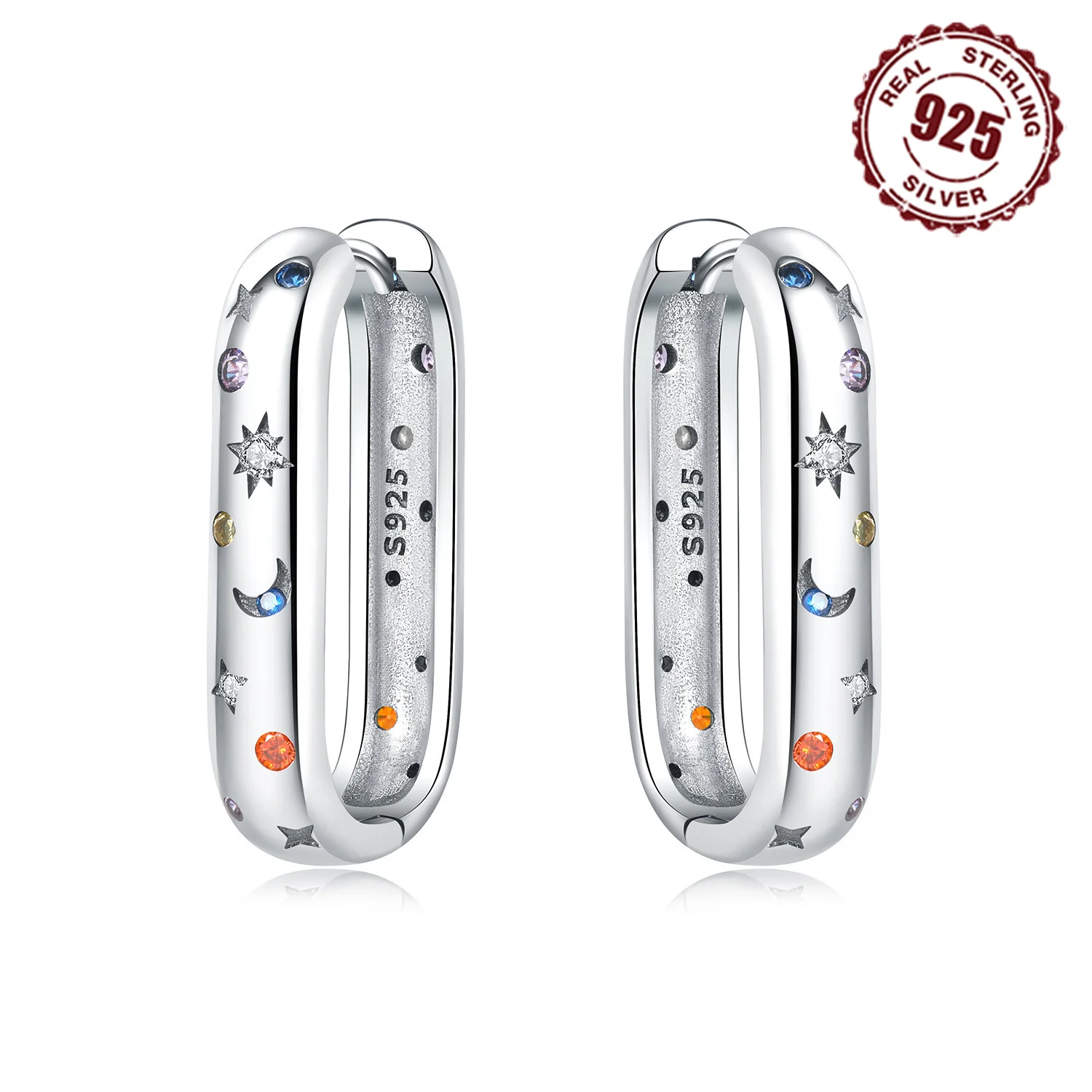 925 Sterling Silber bunte Sternen himmel U-förmige Ohrringe Schmuck vielseitige Creolen für Frauen Schmuck Geburtstags feier Geschenke Image