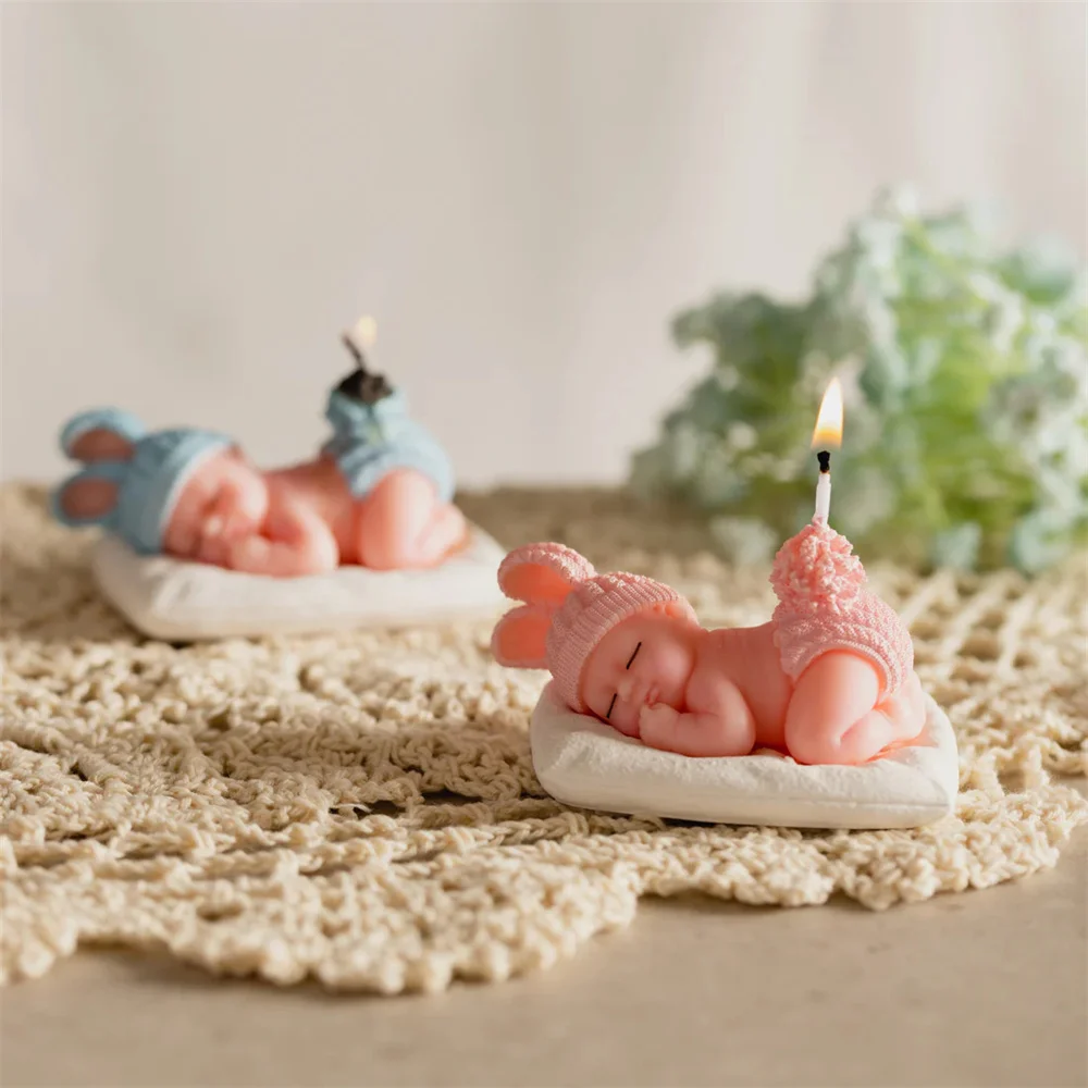 Nette schlafende Baby Kerze Form 3D Baby handgemachte Kerze machen Kit DIY Seife Gips Harz Gussform Backform Home Decor Image
