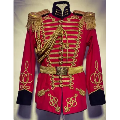 Historische Herren Gothic Steampunk Napoleonische Husar Offizier Rote Militärjacke Bürgerkrieg Tunika Jacke Mantel mit Aiguillette Image