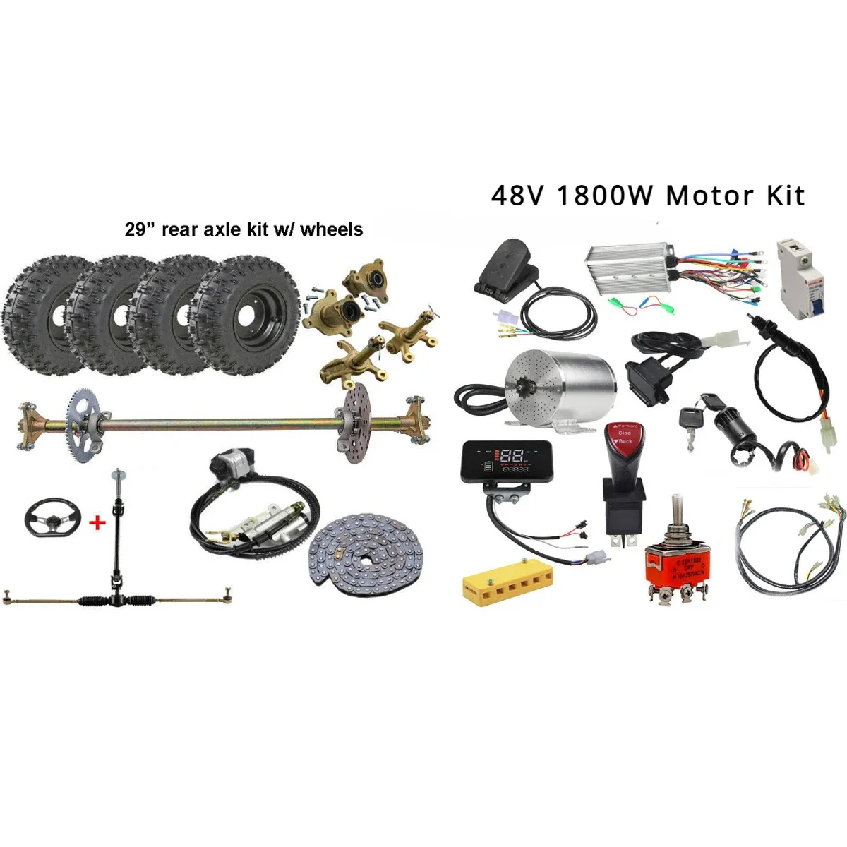 29" Hinterachssatz Komplette Räder 48V 1800W Motorsatz ATV Buggy Go Kart