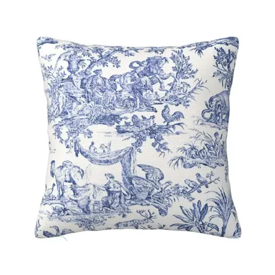 Benutzerdefinierte marineblaue Toile De Jouy quadratischer Kissenbezug, Dekoration, 3D-Kissenbezug Image