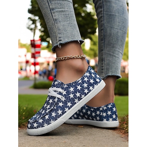 Canvas-Sneaker für Damen mit amerikanischer Flagge – patriotische Schnürschuhe für den 4. Juli, Reisen und den Alltag Image