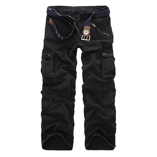 Herren Cargohose Cargohosen Cargohose Hose Hosen Taktisch Arbeitshose Multi Pocket Glatt Atmungsaktiv Leichtgewichtig In voller Länge Täglich Strassenmode Baumwolle Hose sportlich Armeegrün Schwarz Image