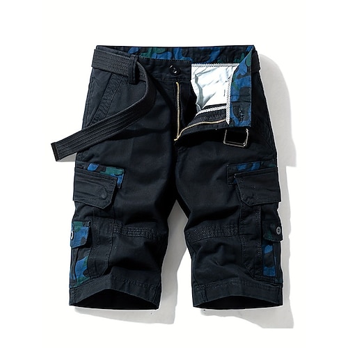 Herren Cargo-Shorts Shorts mit Camouflage-Muster Shorts Sommershorts Mehrere Taschen Gerader Schnitt Farbblock Tarnung Komfort Atmungsaktiv Kurz Lässig Täglich Ferien Sport Mode Schwarz Blau Image