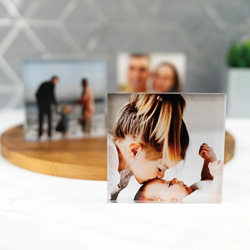 personalisierter Fotoblock Acryl benutzerdefinierter Glasfotoblock Acrylblock Fotokristall Hochzeitsgeschenk Geburtstag Vatertag Hochzeiten Image