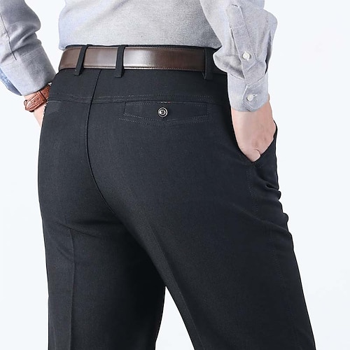 Herren Anzughosen Hose Hosen Freizeithose Tasche Gerade geschnitten Glatt Hochzeit B¨¹ro Geschäft Stilvoll Formell Rauchgrau Schwarz Hoher Taillenbund Mikro-elastisch Image