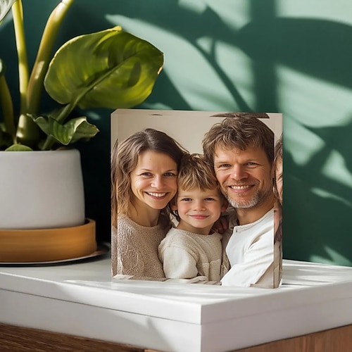 Personalisierter Acryl-Fotoblock, individuell gestalteter transparenter Acryl-Bilderblock mit Foto, freistehendes Acryl-Erinnerungsstück für Hochzeit, Geburtstag, Vatertagsgeschenk Image