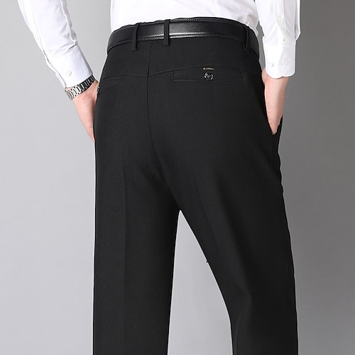 Herren Anzughosen Hose Hosen Chinesisch Chino Tasche Glatt Komfort Atmungsaktiv In voller Länge Hochzeit B¨¹ro Geschäft Schick Modern Formell Schwarz Blau Mikro-elastisch Image