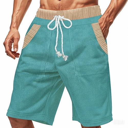 Herren Sweat-Shorts Shorts Bermudashorts Freizeitshorts Tasche Kordelzug Elastischer Bund Farbblock Komfort Atmungsaktiv Knielang Outdoor Yoga Täglich Sport Athleisure Denim Blue Schwarz Image