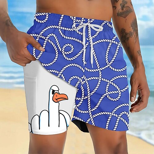 Herren Tiermotiv Lustig Ente Gefütterte Shorts 2 in 1 Badeshorts Badeshorts Mittlere Taille Hawaiianisch Urlaub Ferien Strandbekleidung Seitentaschen Mit Kompressionsfutter Elastischer Kordelzug in Image