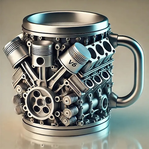 Engines Edelstahlbecher, kreative Kaffeetasse aus Harz und Edelstahl, einzigartiges Trinkgeschirr mit Persönlichkeit, stilvolles Whiskyglas, perfektes Geschenk und dekorative Figur für Zuhause und das Image