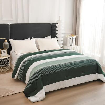 Dark Emerald Green Bed Quilt Forest Bedding Double Color Block Stripe Vintage Bed