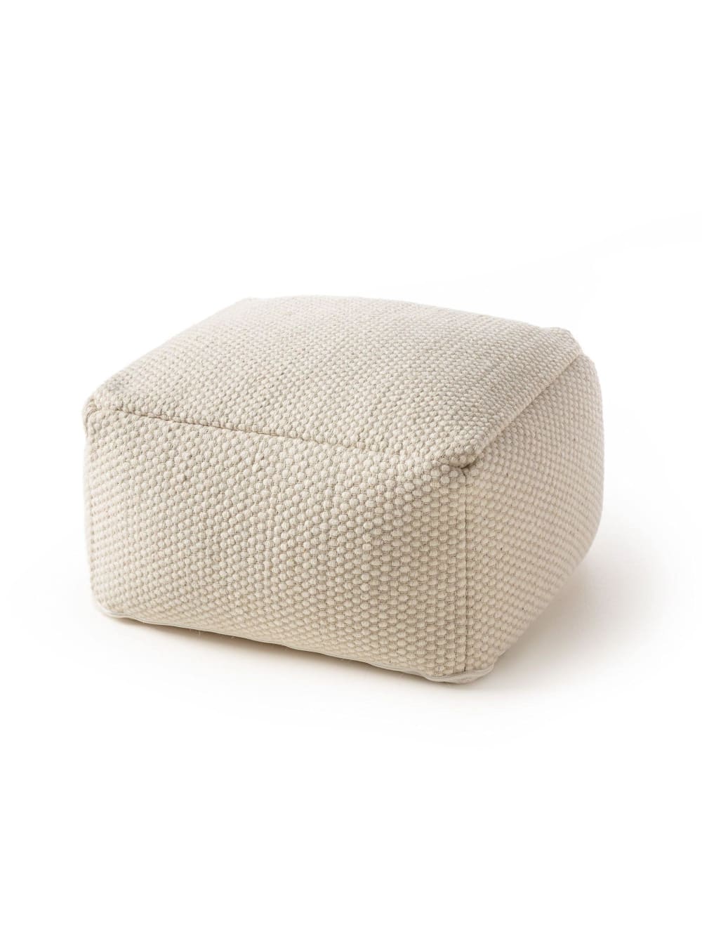 Pouf en laine fait main blanc 55x55x30