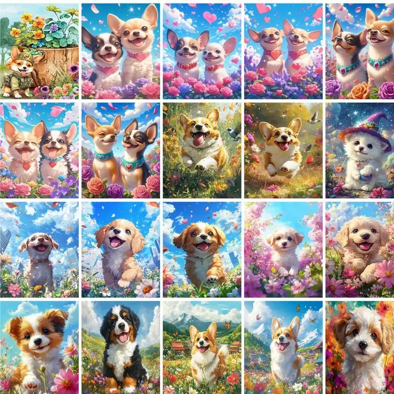 Gatyztoire bricolage peinture à l'huile par numéros chiens animaux toile peinture Kit pour adultes coloriage par numéros fleur maison chambre