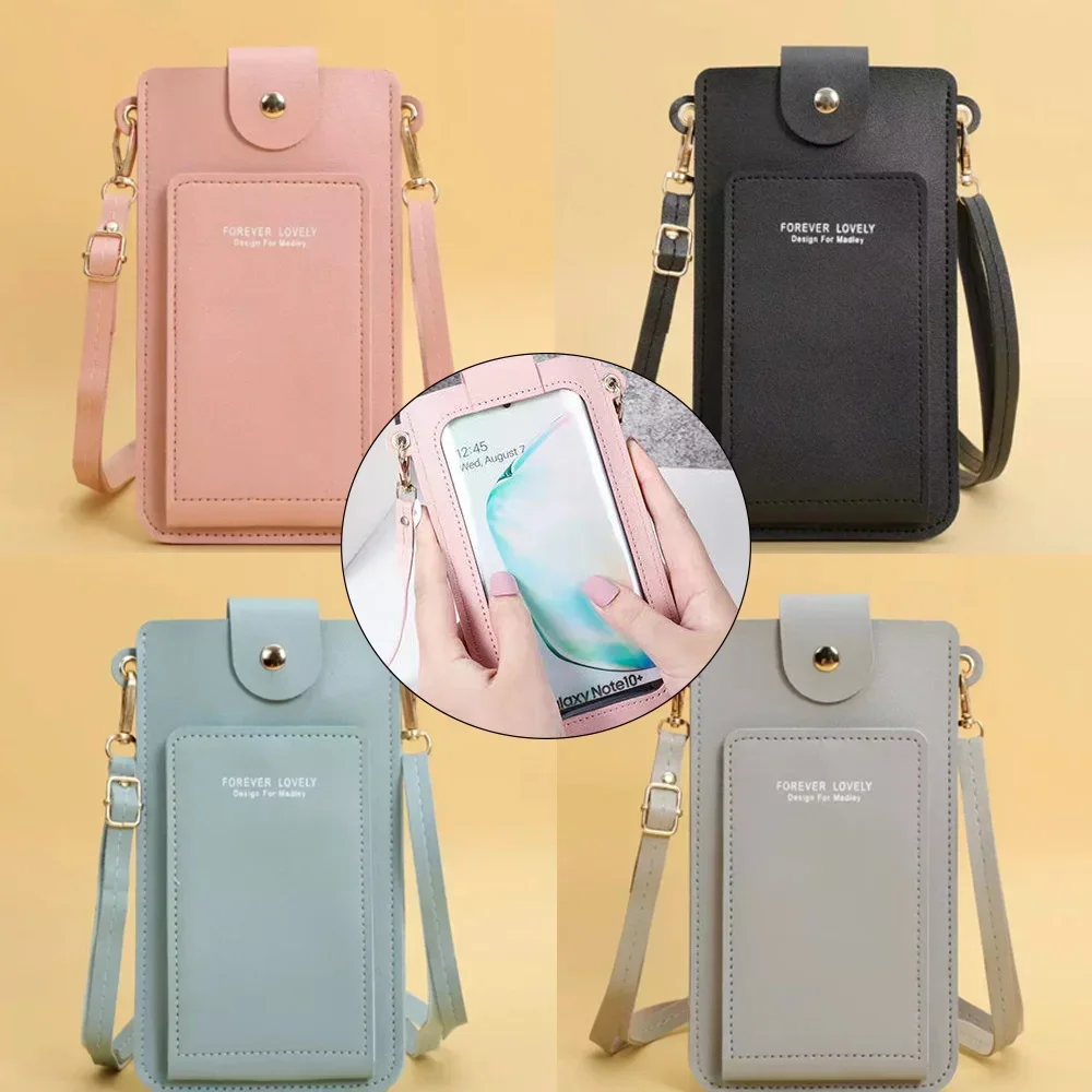 Sac à bandoulière en cuir PU pour téléphone portable, portefeuilles pour femmes, porte-cartes, sacs à bandoulière pour téléphone portable, sac à main à sangle, paquet de téléphone portable à écran