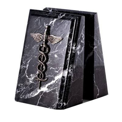 Bey-Berk Beveled Black Zebra Marble Bookends
