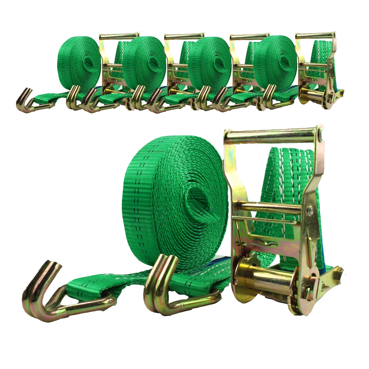 Baumarktplus 5x Profi Ratschen Spanngurt Spanngurte Zurrgurt 2-tlg 6m 2t 2to 2000 kg TÜV/GS GRÜN Image