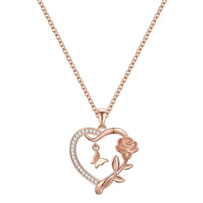 Rafaela Donata Halskette Herz/Schmetterling/Rose aus Sterling Silber in Roségold mit Zirkonia 42,0 cm Basiskette + 7,0 Verlängerung Damen Image