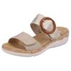Pantolette REMONTE, Damen, Gr. 37, beige (hellbeige, goldfarben), Lederimitat, metallic, casual, Schuhe, Keilabsatz, Sommerschuh, Schlupfschuh mit Wechselfußbett