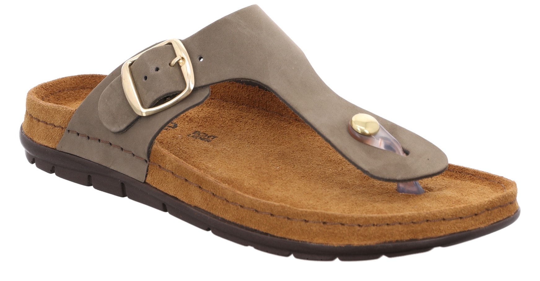 Zehentrenner ROHDE "Rodigo-D", Damen, Gr. 42, grün (olivgrün), Leder, Schuhe Zehentrenner, Keilabsatz, Sommerschuh, Schlappen, Hausschuh mit Schnallenverschluss