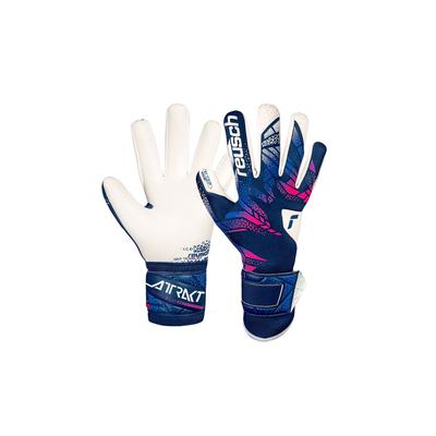 Torwarthandschuhe REUSCH "Attrakt RE:GRIP", Damen, Gr. 8,5, pink (pink, blau), 56% Elastodien, 34% Polyester, 5% Polyurethan, mehrfarbig, sportlich, Handschuhe, mit Negative Cut