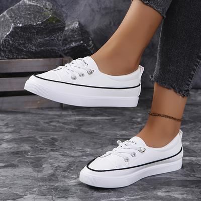 TEMU Chic Women's Casual Sneakers - Lace-up, Low Top, Cover With Comfortable Fabric , All- Image