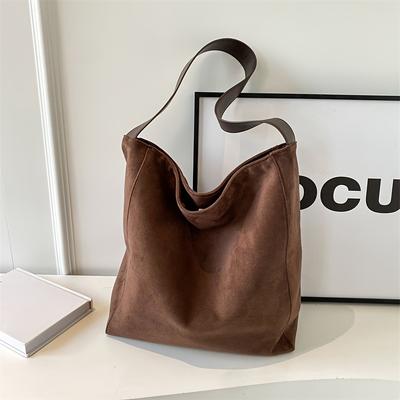 TEMU Vintage-inspired Women's Shoulder Bag - Soft Suede, Magnetic Closure, Fixed Straps, Everyday Shopping & Casual , Purse Accessories Image