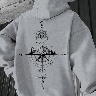 TEMU Men's Hoodie With A Trendy Compass Landscape Print, Casual Spring, Autumn, And Winter. Image